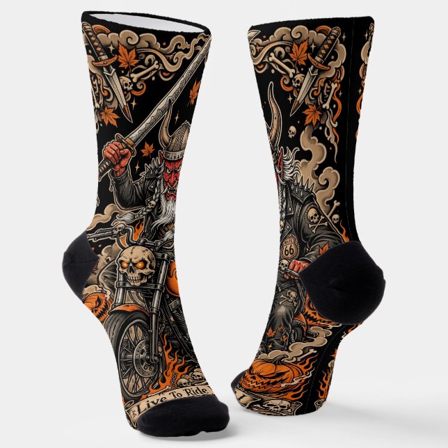 Live To Ride Variation I- Route 66 Samurai Oni Socks (Angled)