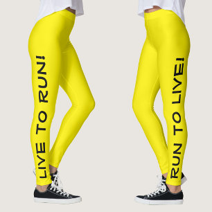Live to Run! Run to Live! Bright Yellow Running Leggings