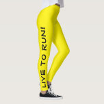 Live to Run! Run to Live! Yellow High Vis Running Leggings<br><div class="desc">These fun leggings are designed with runners in mind. They are a bright high visibility yellow colour with black text running up each leg. One leg says "Live to Run!" the other leg says "Run to Live!" Perfect running tights and the colour is a safety measure to be sure you...</div>