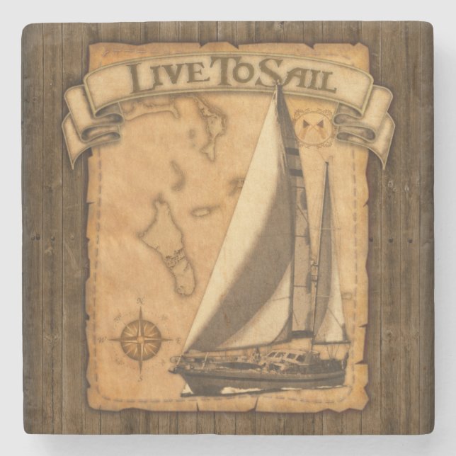 Live To Sail Stone Coaster (Front)