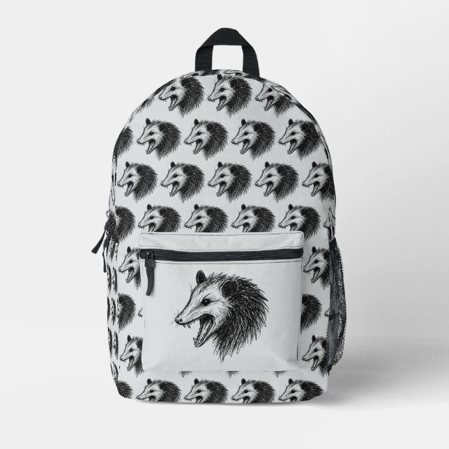 Live Ugly Fake Your Death Eat Trash Funny Opossum Printed Backpack (Front)