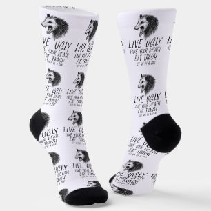 Live Ugly Fake Your Death Eat Trash Funny Opossum Socks