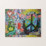 Live Upside Down Peace Sign Wall Jigsaw Puzzle<br><div class="desc">Colourful graffiti that features a Peace Sign with Live Upside Down written on the upper portion.  Contact the designer for special requests. © Copyright 2020 P.D.,  Patterns & Paintings & Graphics.  All rights reserved.</div>