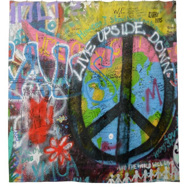 Live Upside Down Peace Sign Wall Shower Curtain (Front)