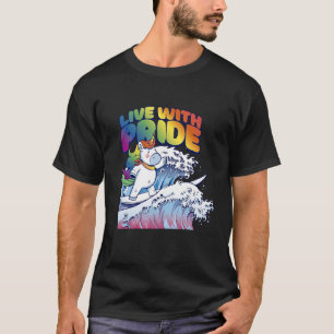 Live With Pride Unicorn Surfing Waves LGBTQ Rainbo T-Shirt