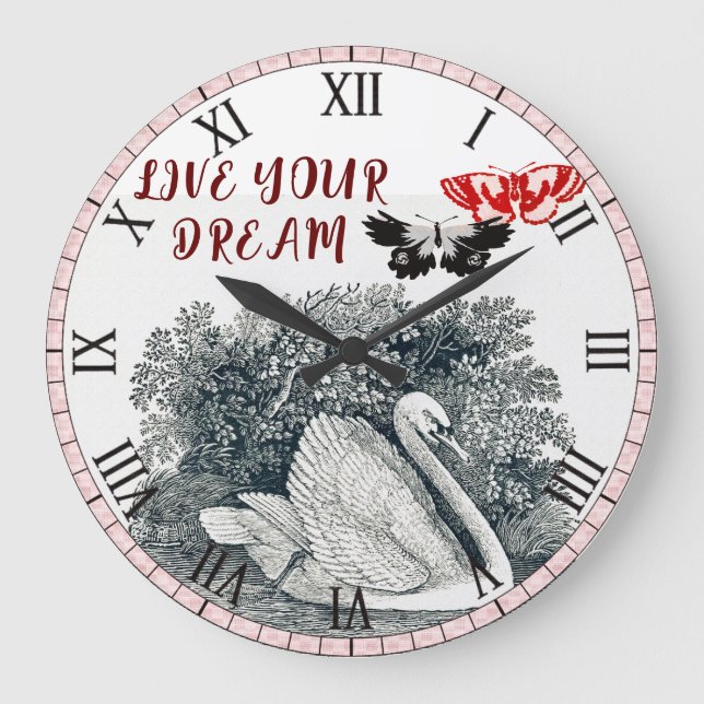 Live Your Dream Like Swan Large Clock (Front)