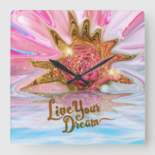 Live Your Dream - Rose Flower power Square Wall Clock