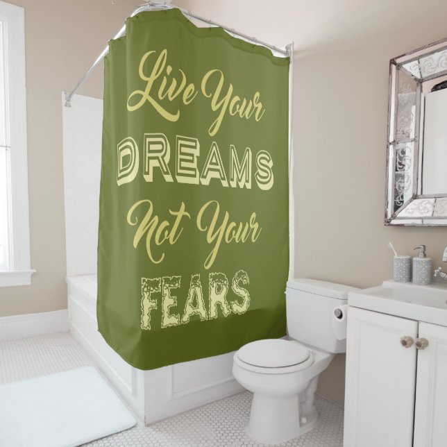 Live Your Dreams custom colour shower curtain (In Situ)