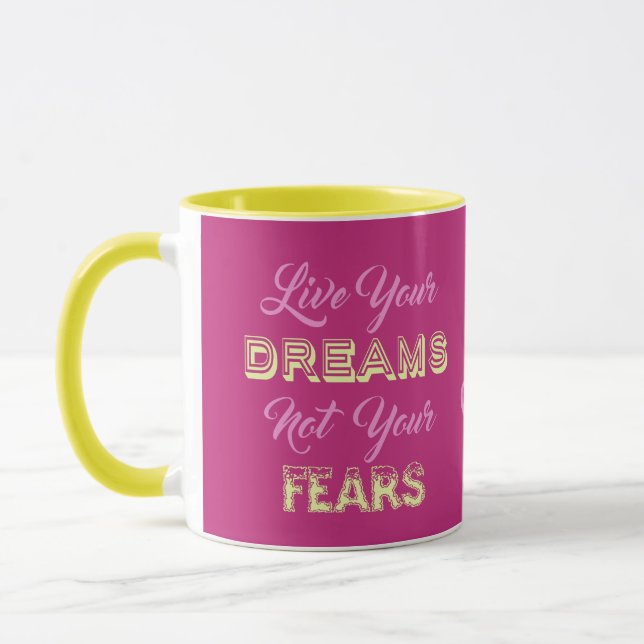 Live Your Dreams custom name & colour mugs (Left)