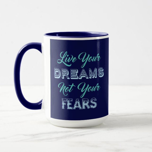 Live Your Dreams custom name & colour mugs (Left)