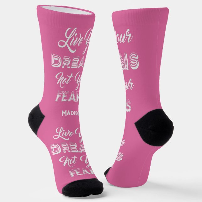 Live Your Dreams custom name & colour Socks (Angled)