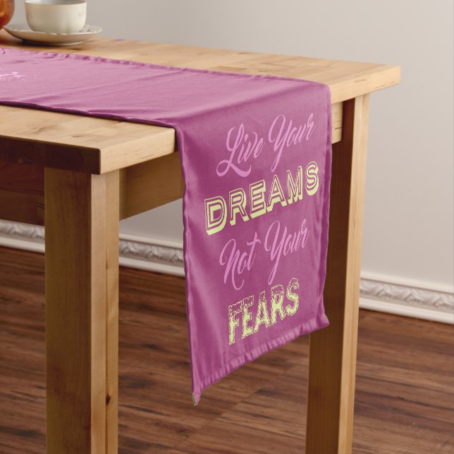 Live Your Dreams custom text & colour table runner (In Situ)