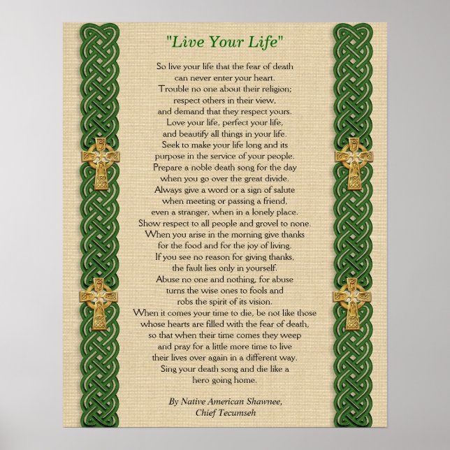 "Live Your Life"  by Chief Tecumseh Poster (Front)