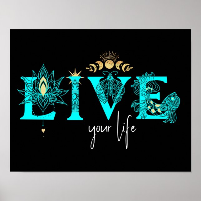 Live your life fish Stars Lotus moon Sun wall Art (Front)