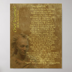 "Live Your Life" on old parchment, Chief Tecumseh Poster