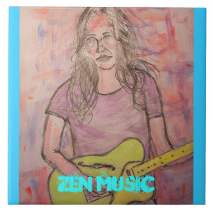 Live Zen Music Girl Sketch Ceramic Tile