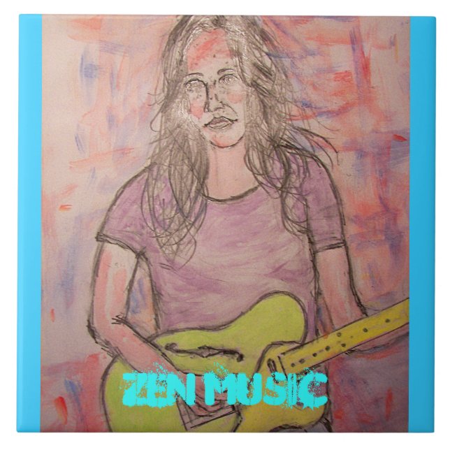 Live Zen Music Girl Sketch Ceramic Tile (Front)