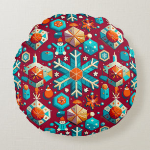 Lively and colourful christmas holiday-themed patt round cushion