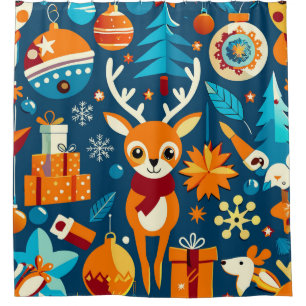 Lively and colourful christmas pattern shower curtain