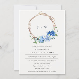 Lively Blue Floral Wreath Couples Shower Invite 