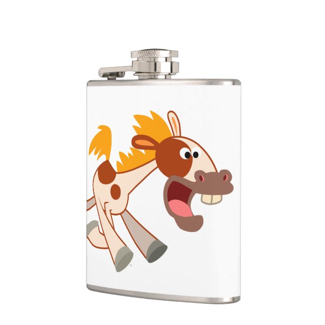Lively Cartoon Pinto Horse Hip Flask (Left)