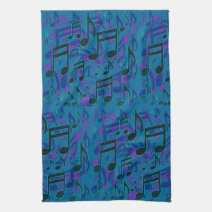 Lively Dancing Music Notes Blue Green Upbeat Tea Towel