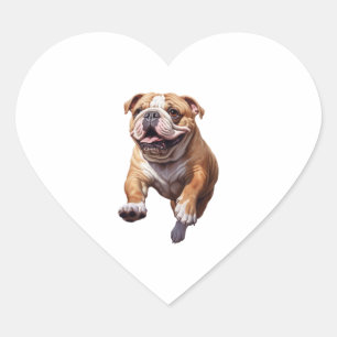 Lively English Bulldog Playfulness - Cute Dog Illu Heart Sticker