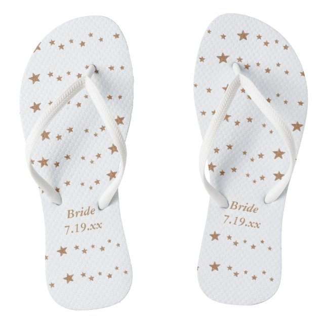 Lively Gold Stars Bride Wedding Date Flip Flops (Footbed)