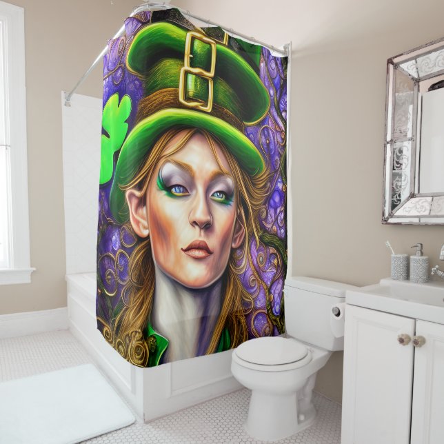 Lively Irish St Patrick's Day Modern Leprechaun Shower Curtain (In Situ)