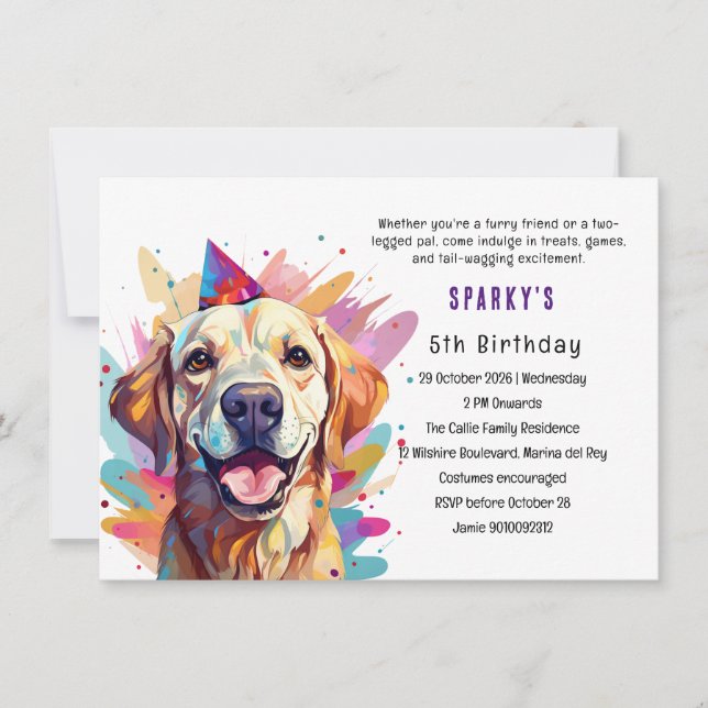 Lively Labrador Paw-ty: A Birthday Bash Invitation (Front)
