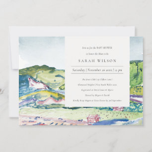 Lively Mountain Scape Blush Baby Shower Invite