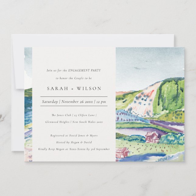 Lively Mountain Scape Blush Engagement Invite (Front)
