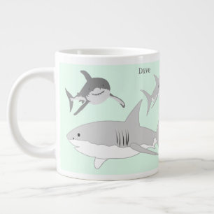 Lively Ocean Sharks Green Illustration Large Coffee Mug