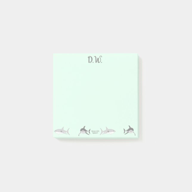 Lively Ocean Sharks Green Illustration Post-it Notes (Front)