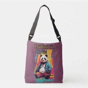 Lively Panda Vibes   Fun Illustration Crossbody Bag