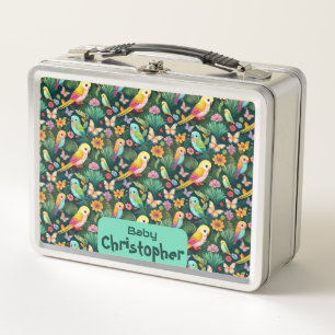 Lively Parrots: A Colourful Symphony of Playfulnes Metal Lunch Box