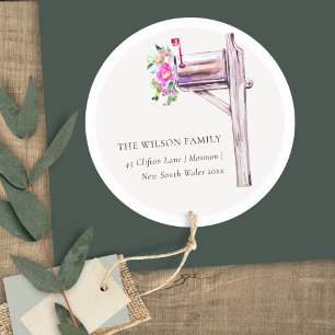 Lively Pink Floral Mailbox We have Moved Address Classic Round Sticker
