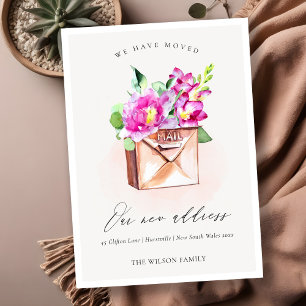 Lively Pink Floral Mailbox We have Moved Card