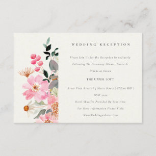Lively Pink Watercolor Floral Wedding Reception Enclosure Card