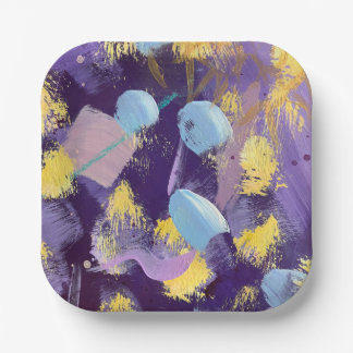 Lively Purple and Blue Abstract Art Paper Plate