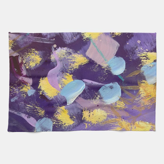 Lively Purple and Yellow, Abstract Art  Tea Towel (Horizontal)