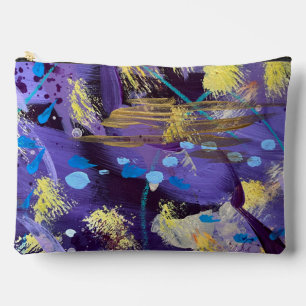Lively, purple, blue, and gold abstract art accessory pouch