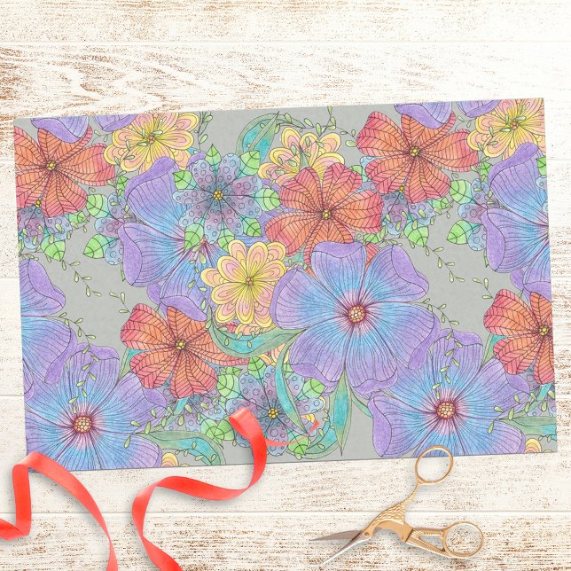 Lively Purple Orange Yellow Boho Blooms  Tissue Paper (Creator Uploaded)