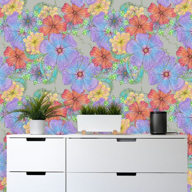 Lively Purple Orange Yellow Boho Blooms Wallpaper (Creator Uploaded)