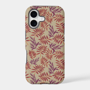 Lively Red and Purple Leaf Motifs on Neutral Beige