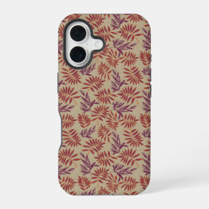 Lively Red and Purple Leaf Motifs on Neutral Beige iPhone 16 Case