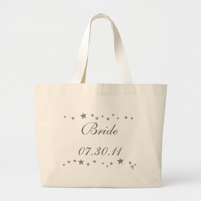 Lively Silver Stars Border, Bride tote bag (Front)