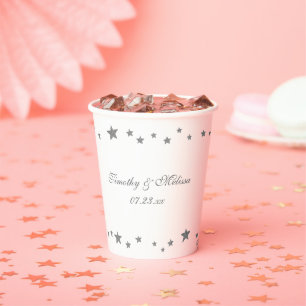 Lively Silver Stars Paper Cups for Weddings etc.