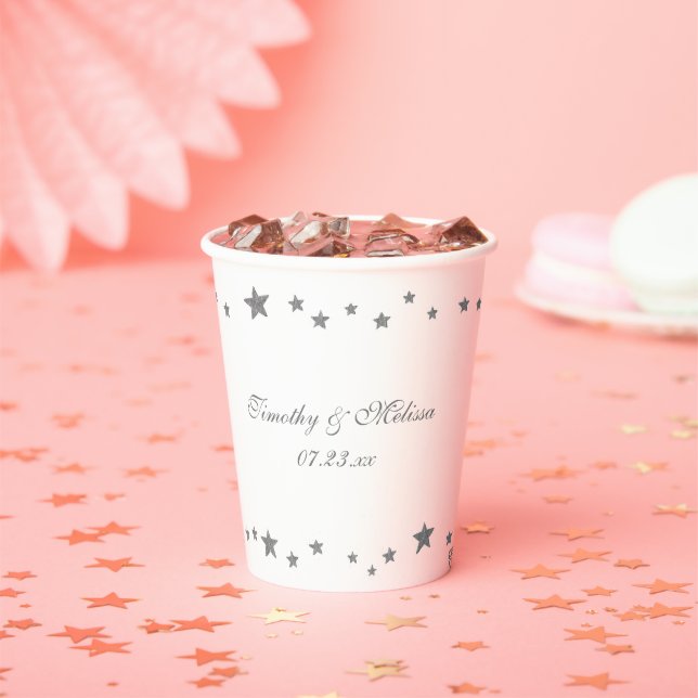 Lively Silver Stars Paper Cups for Weddings etc. (Insitu)