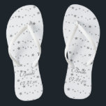 Lively Silver Stars Personalised Bride Flipflops<br><div class="desc">You can easily add your wedding date to these custom Bride flipflops on the template forms. They are decorated with patterns of lively silver stars in various sizes and patterns. Thank you for shopping TrendyFlipFlops on Zazzle.</div>